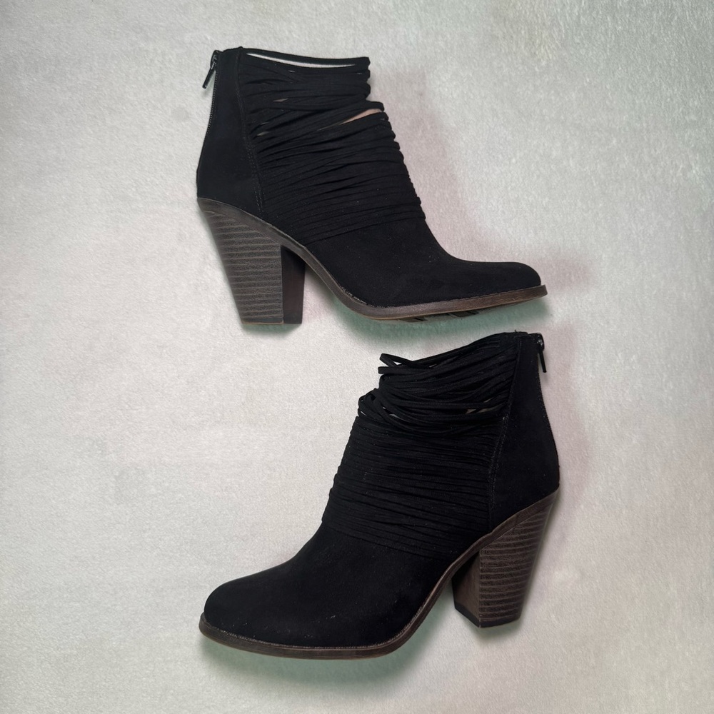 Black Fringe Ankle Boots / Boho Chic Fringe Boots